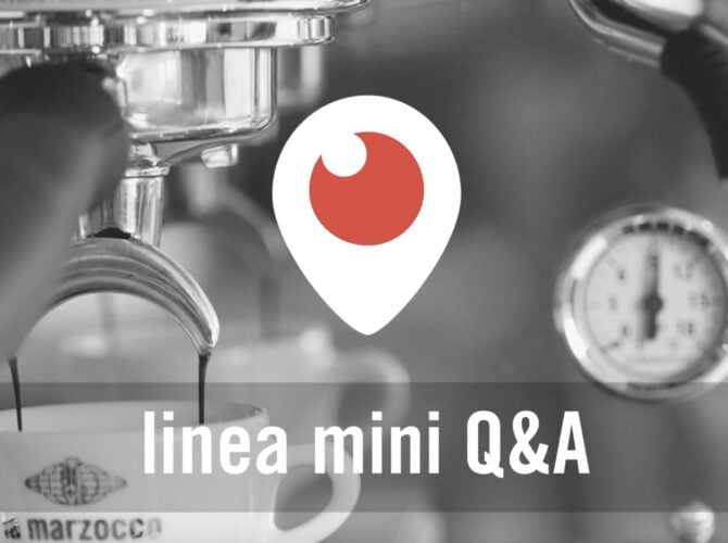 La Marzocco Linea Mini espresso machine with Periscope app logo, Q&A promotional image